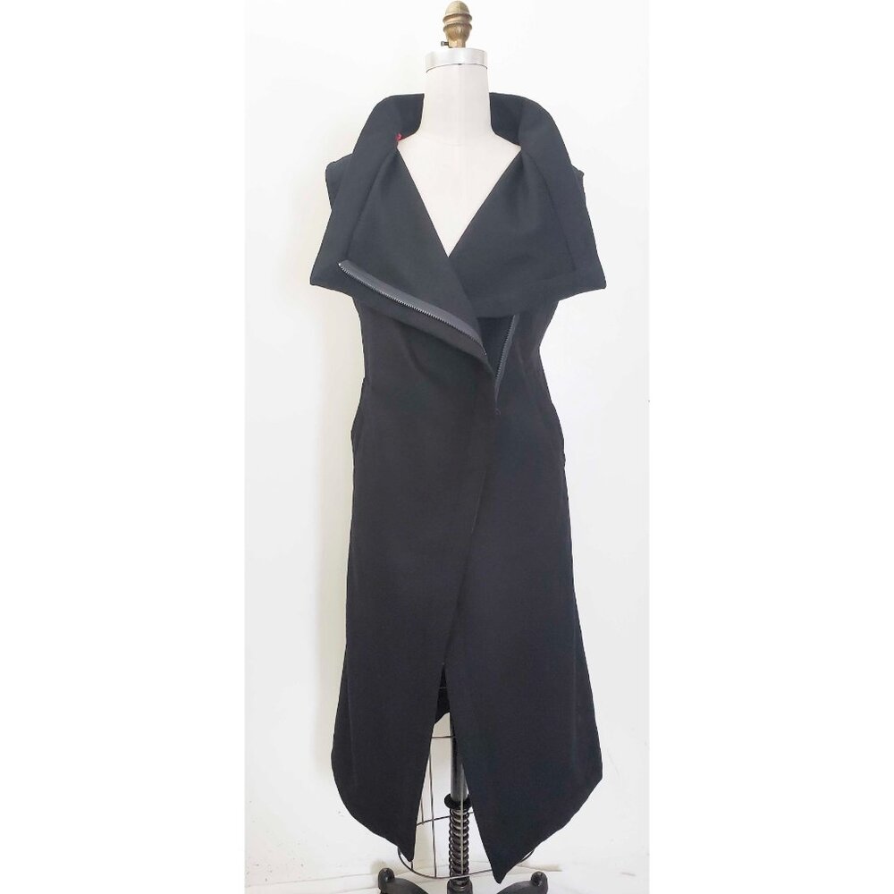 HARPUTS OWN Women's Black Asymmetrical COUTURE SQUARE Wool VEST Sleeveless Coat - Picture 6 of 14